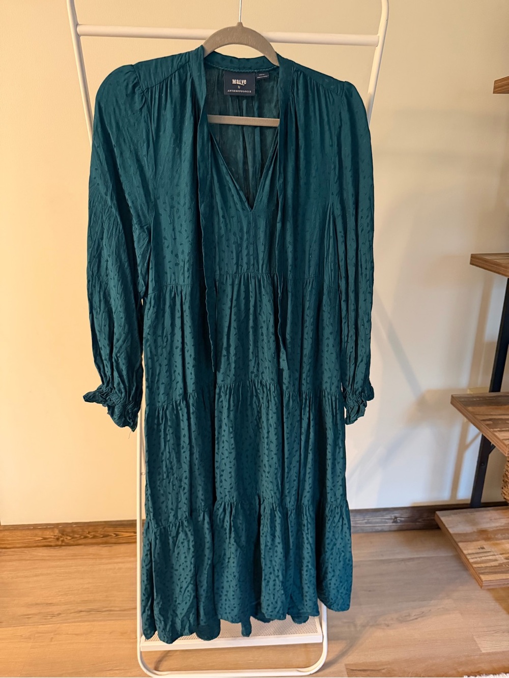 Long-Sleeve Teal Tiered Midi Dress by Maeve